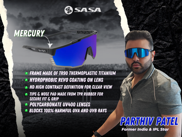 Parthiv Patel X Matte Black Frame Blue Revo Lens Sports Sunglasses