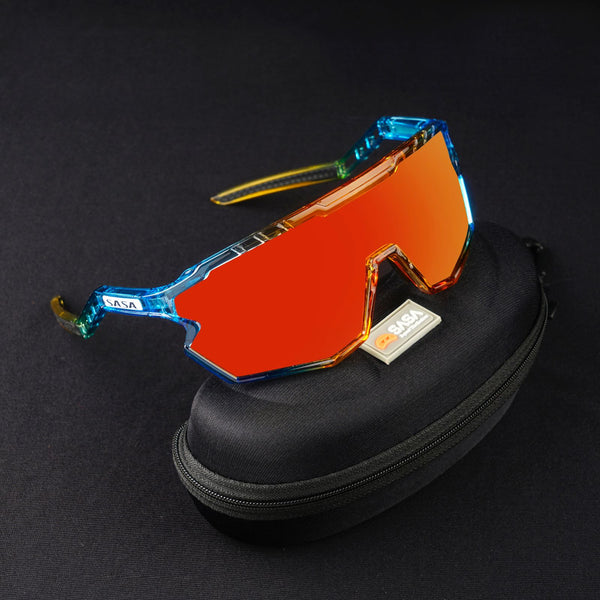 SASA Z Series Prismatic Blue / Orange Frame Red Revo Lens Sports Sunglasses