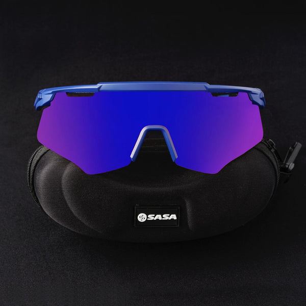 M-Series Matte Navy Blue Frame with Blue Revo Lens Sports Sunglasses for Cricket I Cycling I Marathon