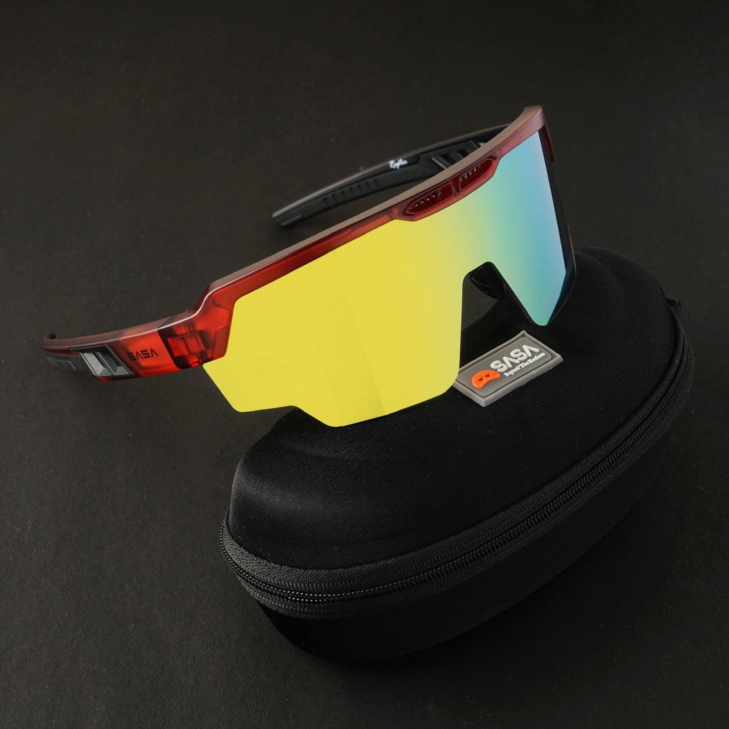 Raptor Translucent Red Frame Yellow Revo Lens Sports Sunglasses for Cricket I Cycling I Marathon