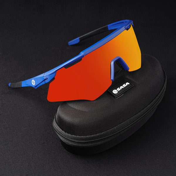 SASA M-Series Matte Navy Blue Frame with Red Revo Lens Sports Sunglasses