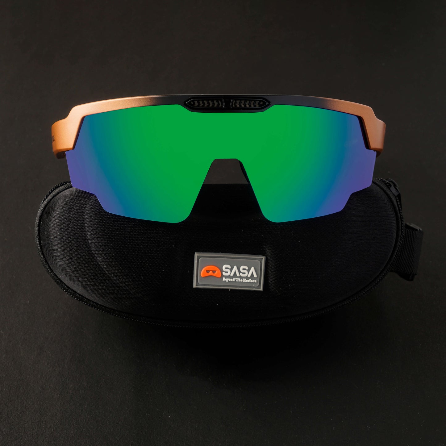 Raptor Translucent Red Frame Green Revo Lens Sports Sunglasses