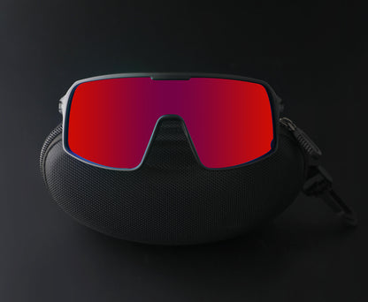 SASA Omega Black Frame Red Revo Lens Sports Sunglasses