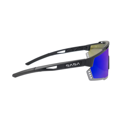 Parthiv Patel X Matte Black Frame Blue Revo Lens Sports Sunglasses