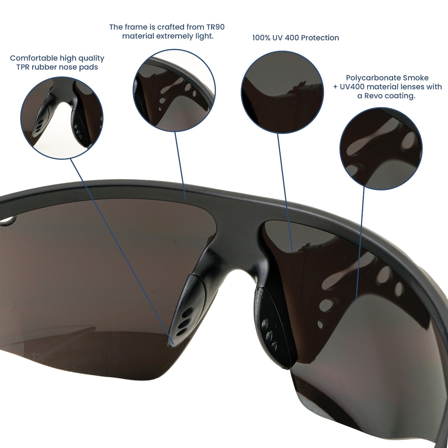 SASA Hawkeye Matte Black Frame Black Lens Sports Sunglasses