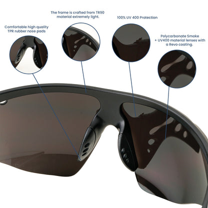 SASA Hawkeye Matte Black Frame Black Lens Sports Sunglasses