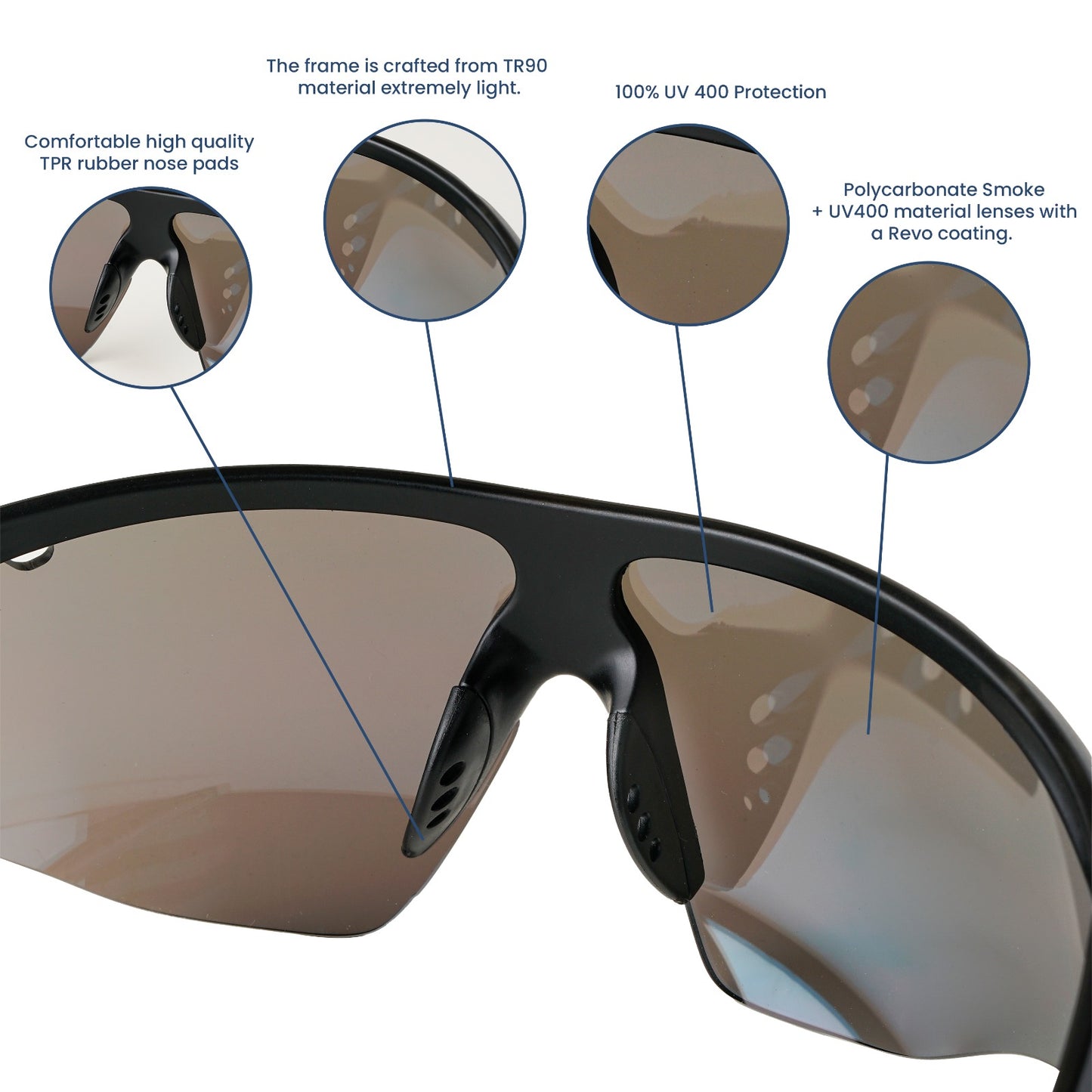 SASA Hawkeye Matte Black Frame Ice Blue Revo Lens Sports Sunglasses