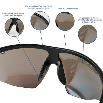 SASA Hawkeye Matte Black Frame Ice Blue Revo Lens Sports Sunglasses