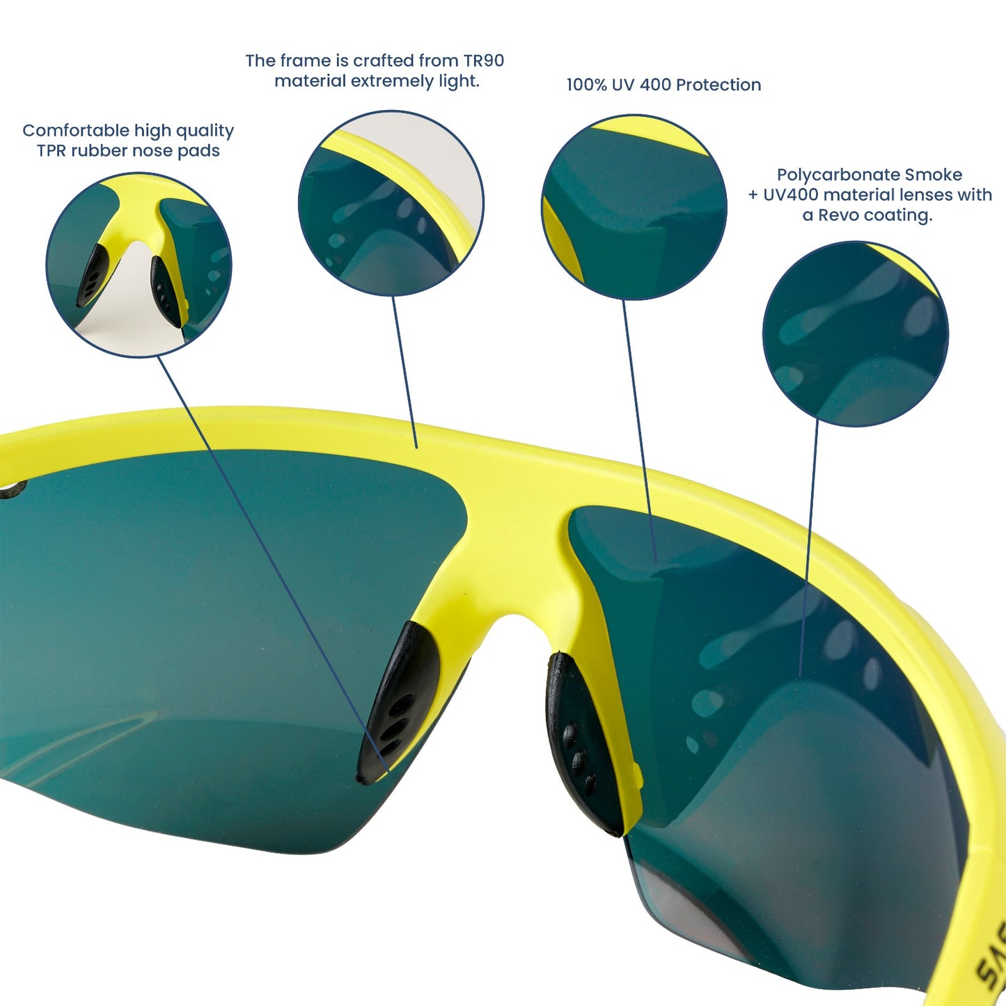 SASA Hawkeye Neon Yellow Frame Red Revo Lens Sports Sunglasses