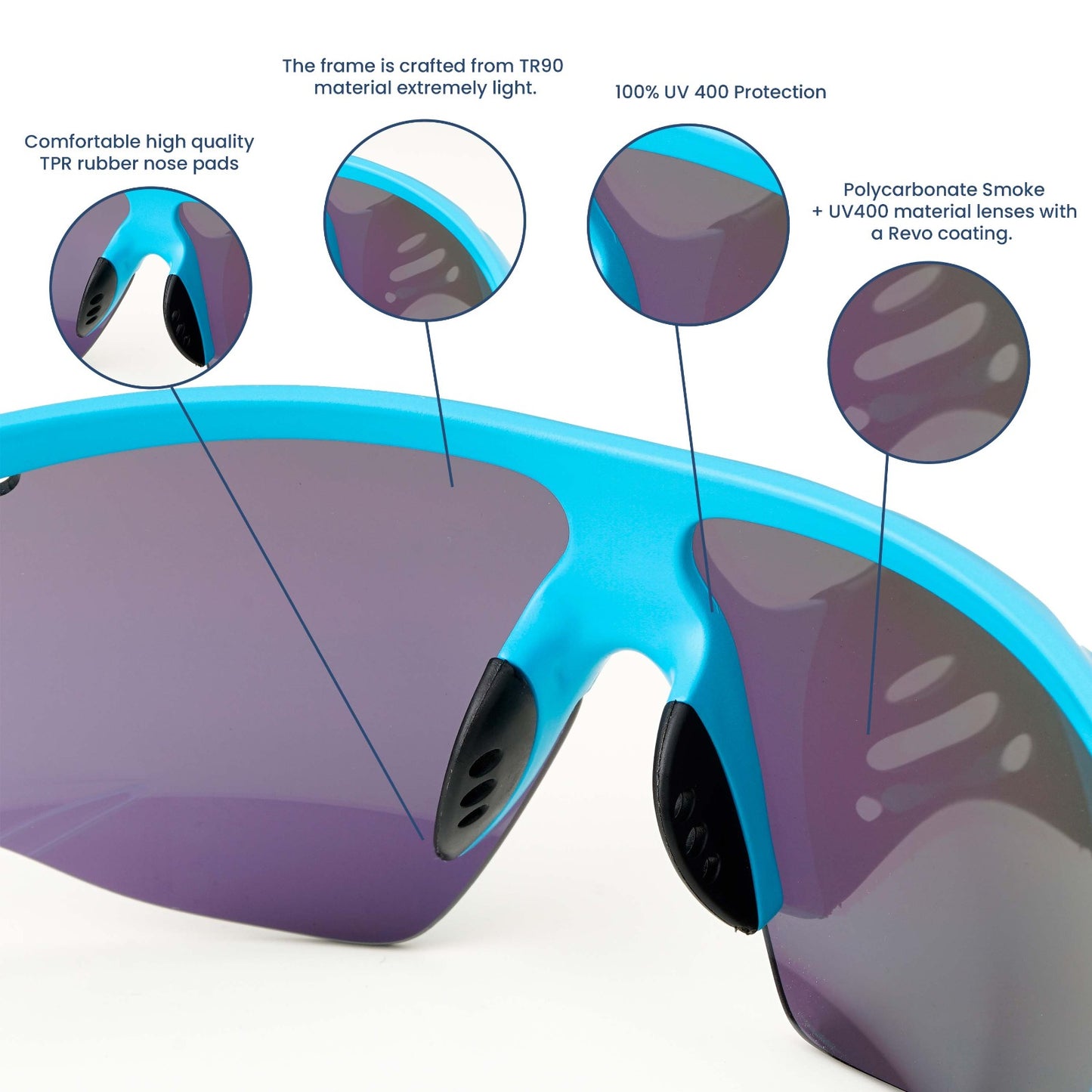 SASA Hawkeye Matte Turquoise Blue Frame Green Revo Lens Sports Sunglasses