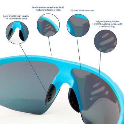 SASA Hawkeye Matte Turquoise Blue Frame Red Revo Lens Sports Sunglasses