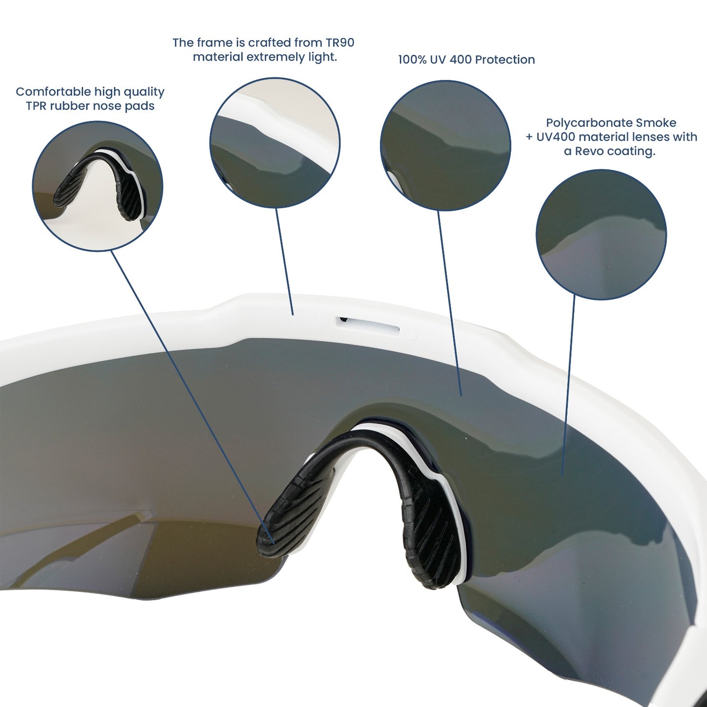Rebound Matte White Frame Blue Revo Lens Sports Sunglasses