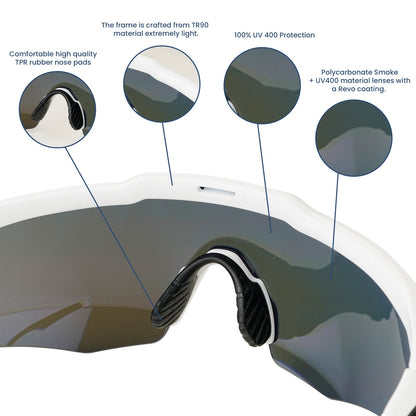 Rebound Matte White Frame Blue Revo Lens Sports Sunglasses