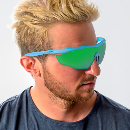 SASA Hawkeye Matte Turquoise Blue Frame Red Revo Lens Sports Sunglasses