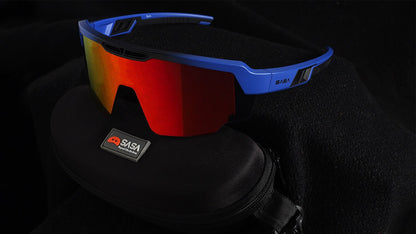 Raptor Matte Blue Frame Red Revo Lens Sports Sunglasses for Cricket I Cycling I Marathon
