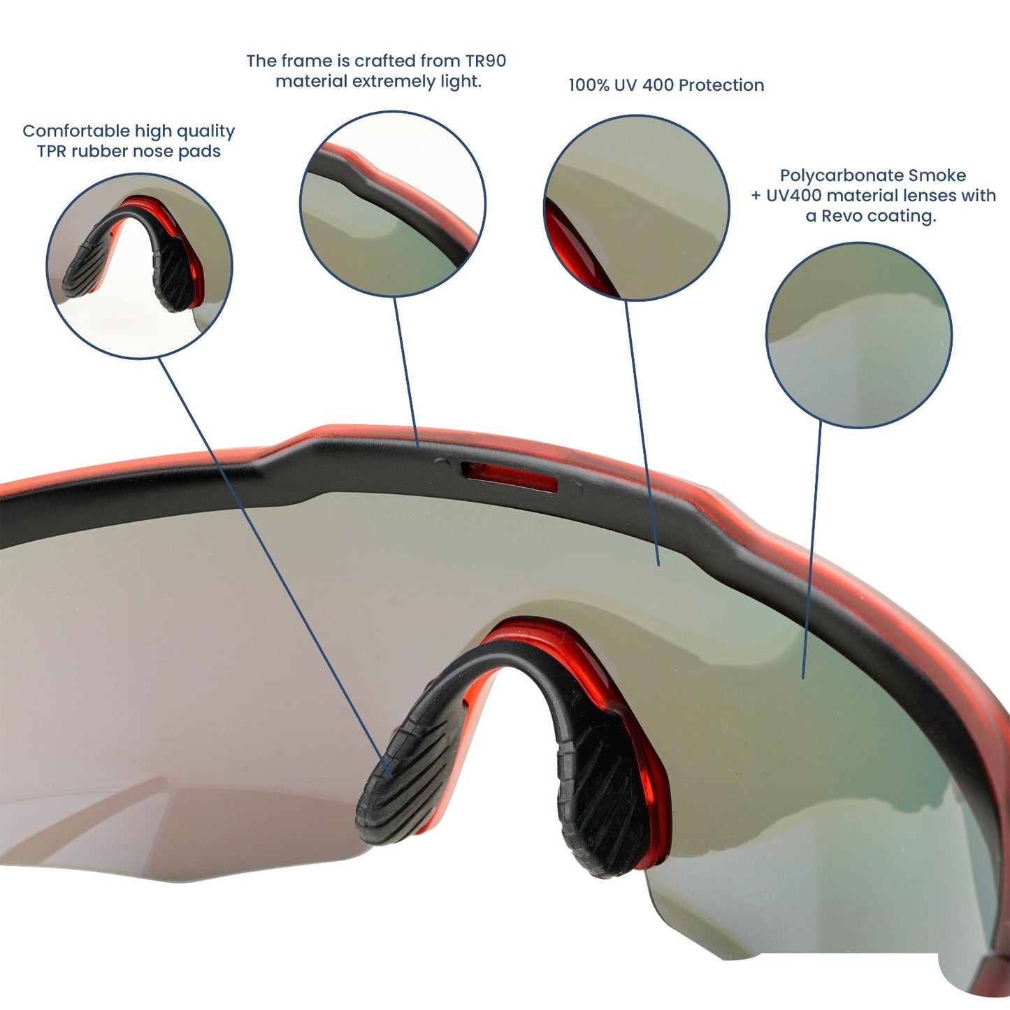 Rebound Translucent Red Frame Green Revo Lens Sports Sunglasses
