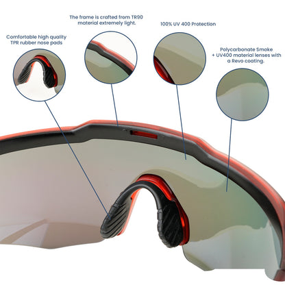 Rebound Translucent Red Frame Green Revo Lens Sports Sunglasses