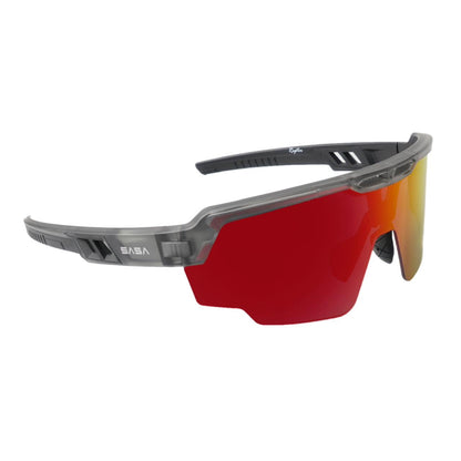 Raptor Translucent Grey Frame Red Revo Lens Sports Sunglasses for Cricket I Cycling I Marathon