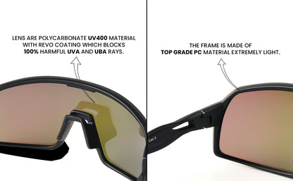 Omega Black Frame Green Revo Lens Sports Sunglasses