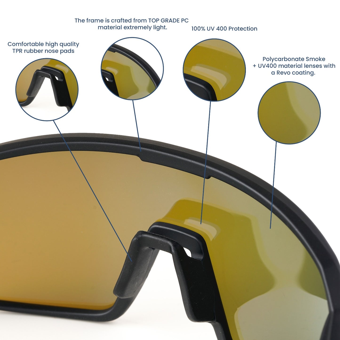 SASA Omega Black Frame Red Revo Lens Sports Sunglasses