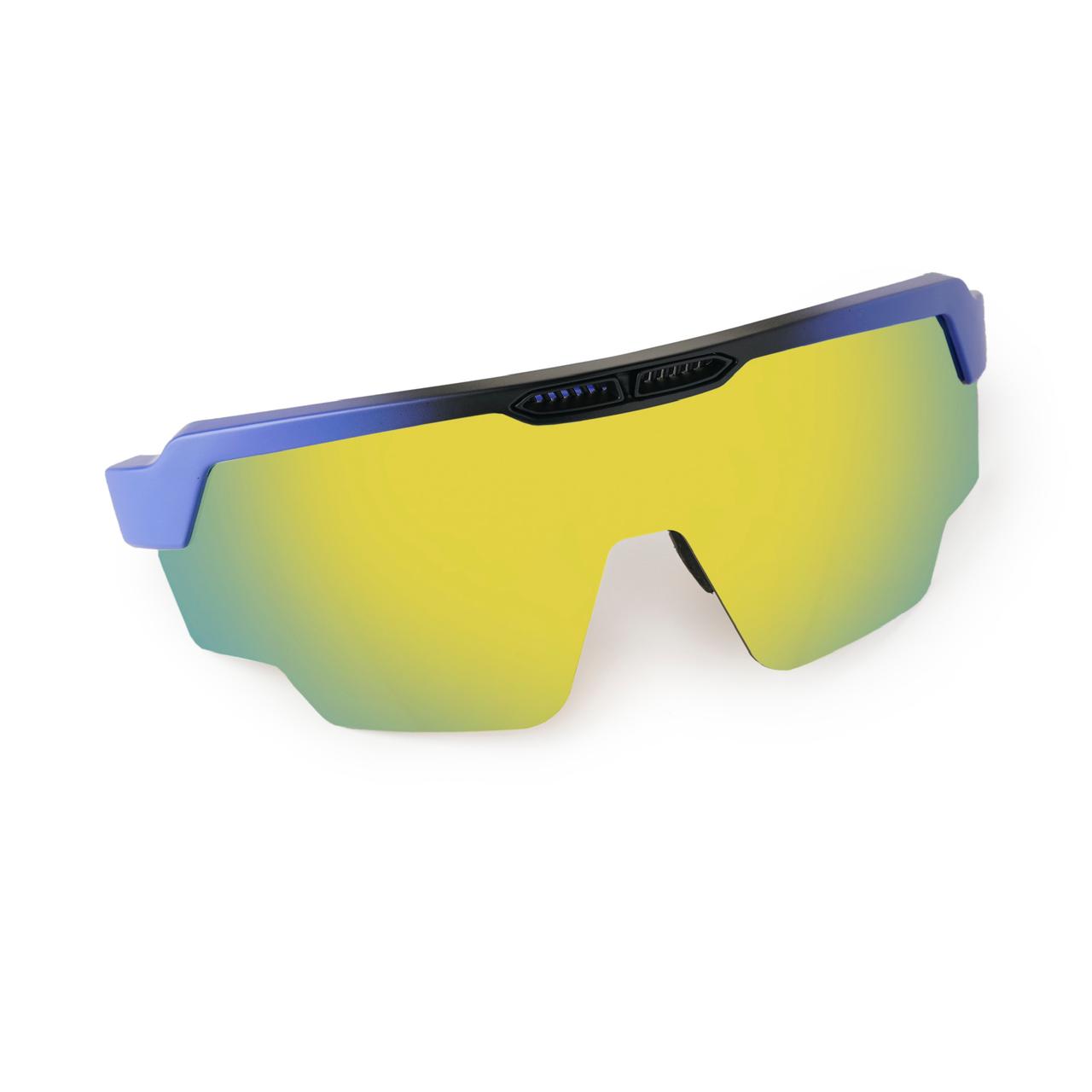 Raptor Matte Blue/Black Frame Yellow Revo Lens Sports Sunglasses for Cricket I Cycling I Marathon