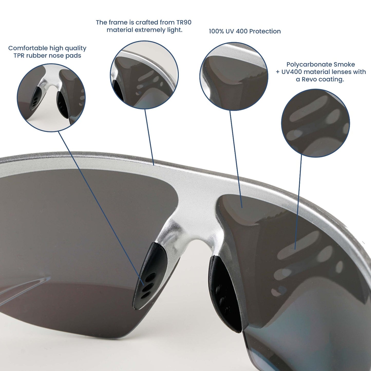 SASA Matte Silver Frame Ice Blue Revo Lens Sports Sunglasses
