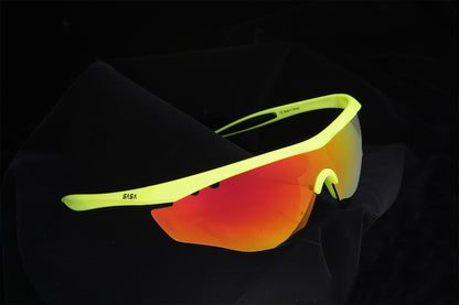 SASA Hawkeye Neon Yellow Frame Red Revo Lens Sports Sunglasses