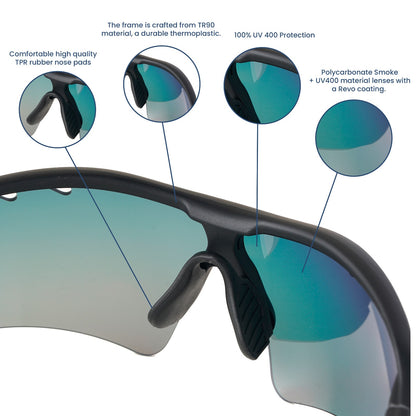 Discovery Men's Black Frame Blue Lens Sports Sunglasses