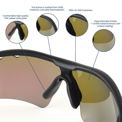 Discover Men's Black Frame Green Lens Sports Sunglasses