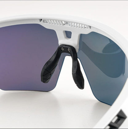 SASA Raptor Matte White Frame Blue Revo Lens Sports Sunglasses