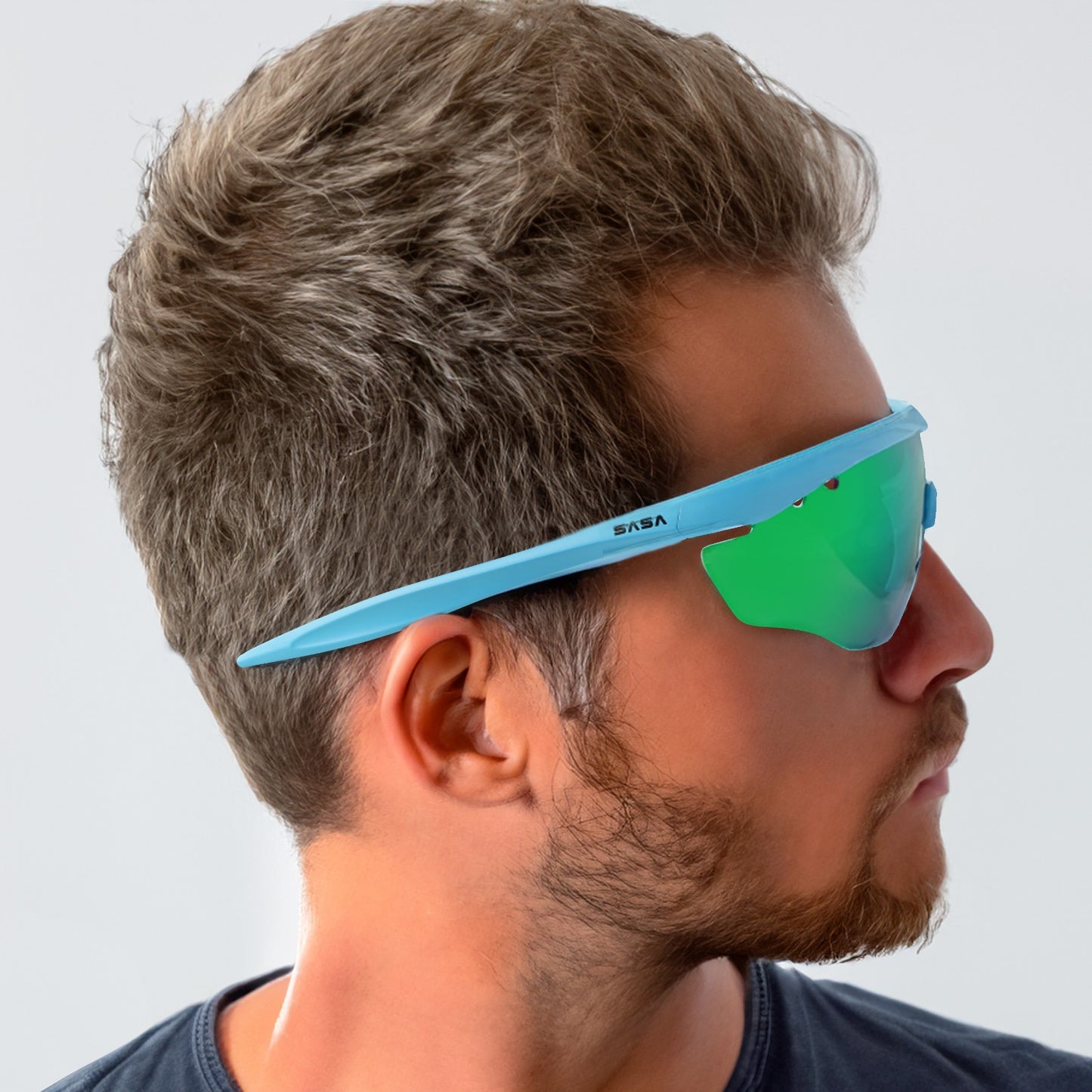 SASA Hawkeye Matte Turquoise Blue Frame Red Revo Lens Sports Sunglasses