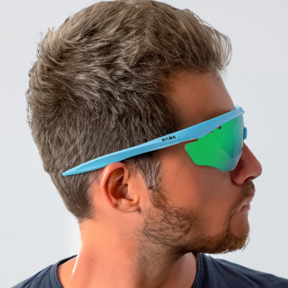 SASA Hawkeye Matte Turquoise Blue Frame Red Revo Lens Sports Sunglasses
