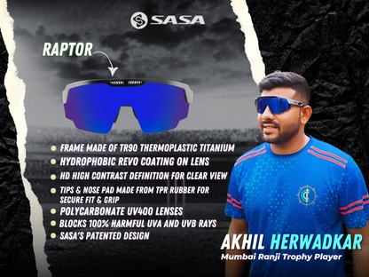 Akhil Herwadkar Ranji Player X Mattte Silver/Black Frame Blue Revo Lens Sports Sunglasses