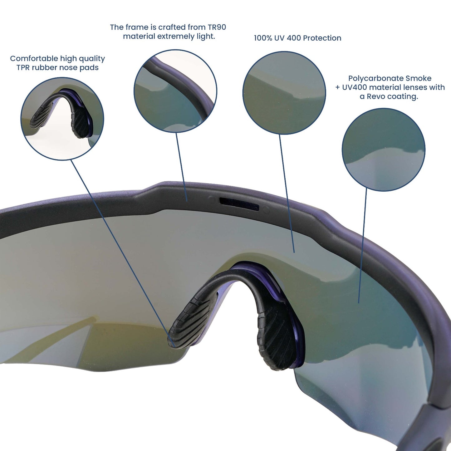 Rebound Translucent Blue Frame Blue Revo Lens Sports Sunglasses