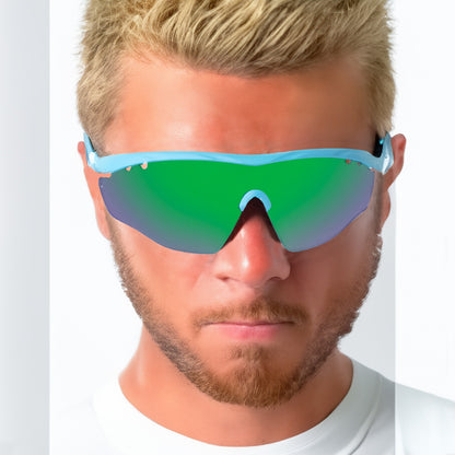 SASA Hawkeye Matte Turquoise Blue Frame Red Revo Lens Sports Sunglasses