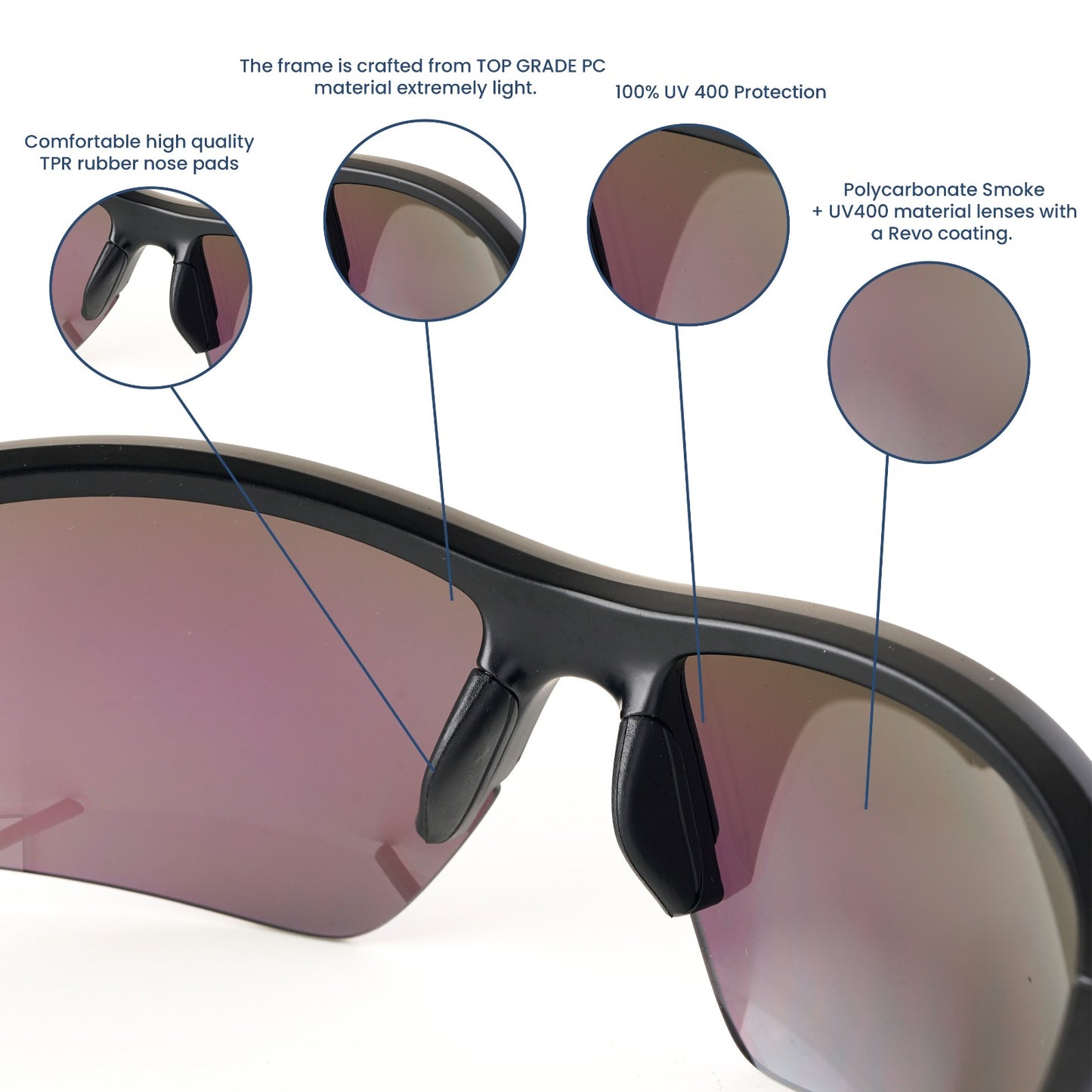 SASA Predator Matte Black Frame Green Lens Sports Sunglasses