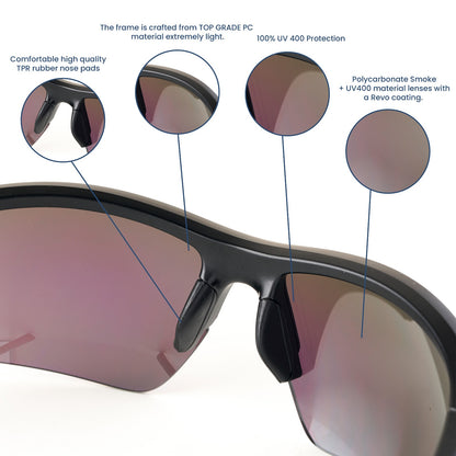 SASA Predator Matte Black Frame Green Lens Sports Sunglasses