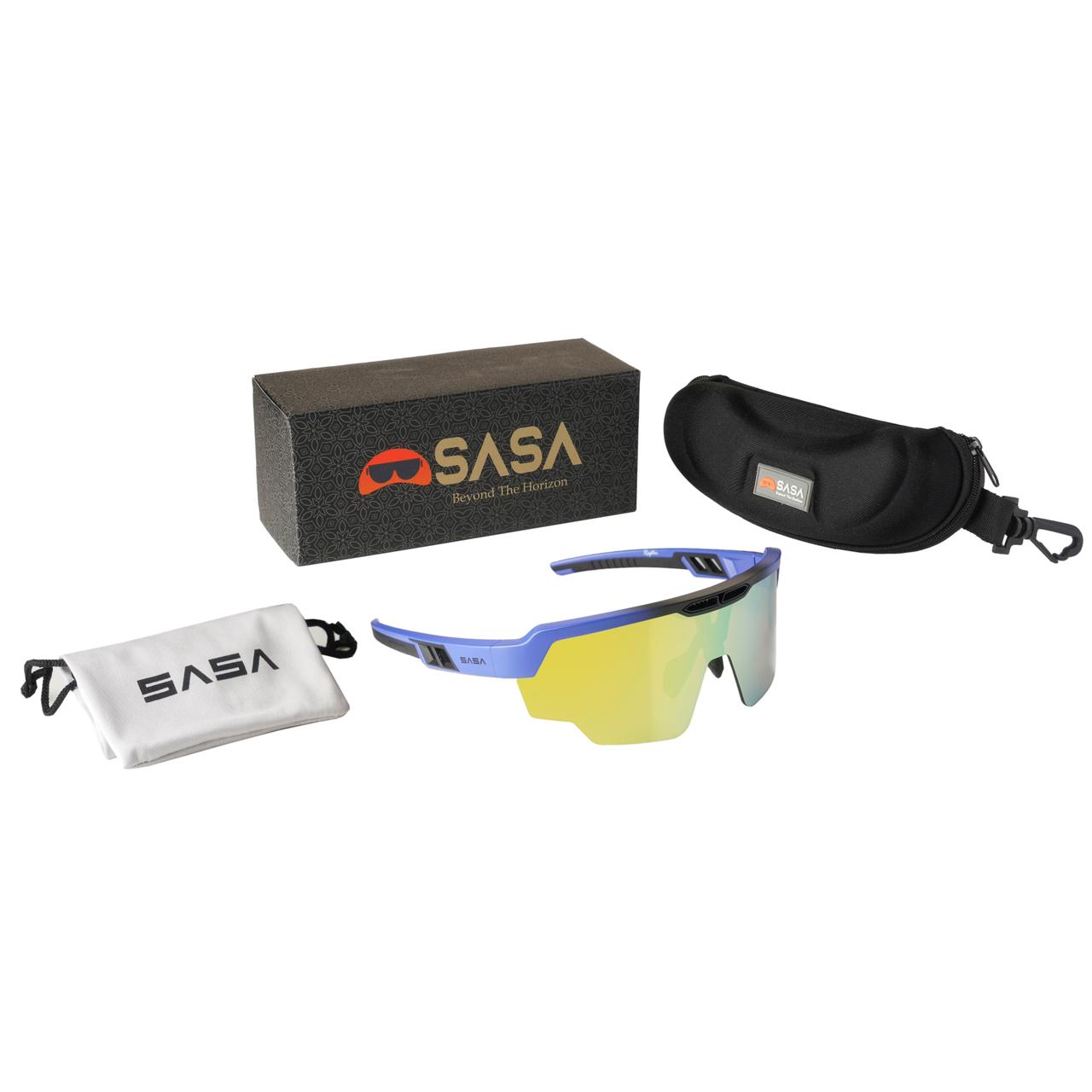 Raptor Matte Blue/Black Frame Yellow Revo Lens Sports Sunglasses for Cricket I Cycling I Marathon