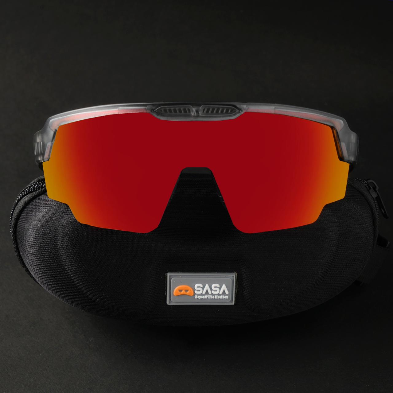 Raptor Translucent Grey Frame Red Revo Lens Sports Sunglasses for Cricket I Cycling I Marathon