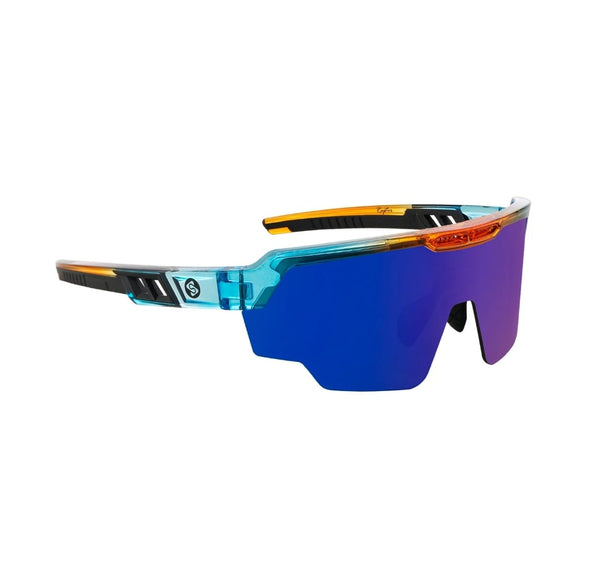 blue lens sports sunglasses