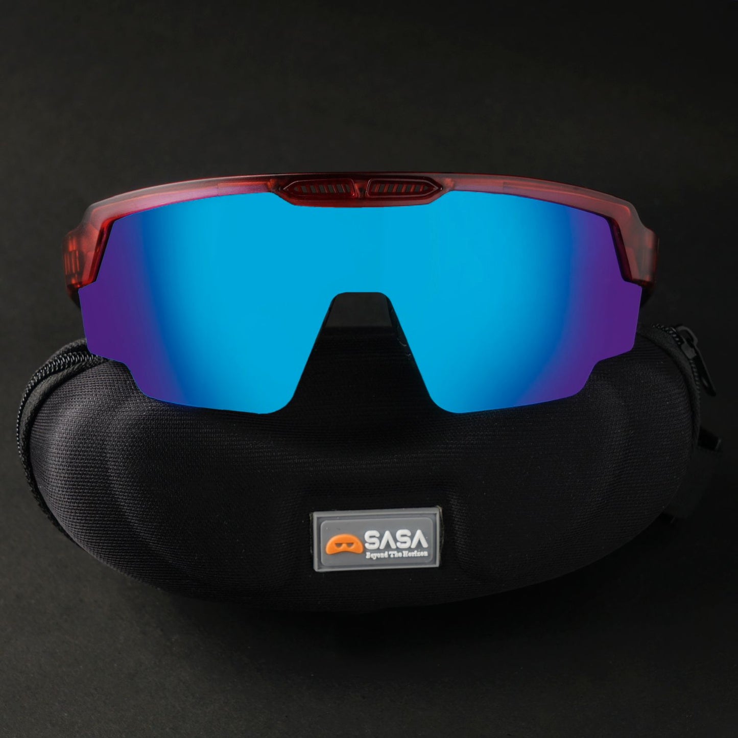 Raptor Translucent Red Frame Ice Blue Revo Lens Sports Sunglasses for Cricket I Cycling I Marathon
