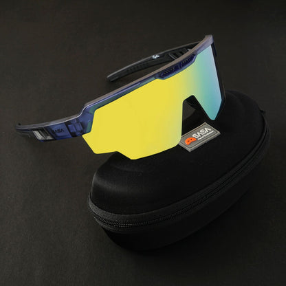 Raptor Translucent Blue Frame Yellow Revo Lens Sports Sunglasses for Cricket I Cycling I Marathon