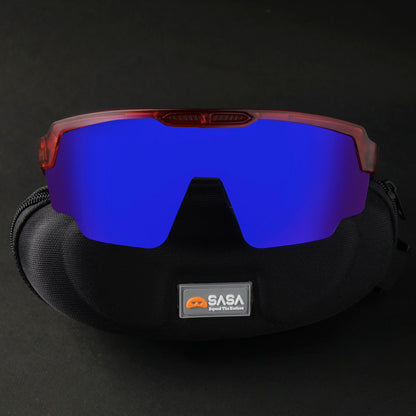 Raptor Translucent Red Frame Blue Revo Lens Sports Sunglasses for Cricket I Cycling I Marathon