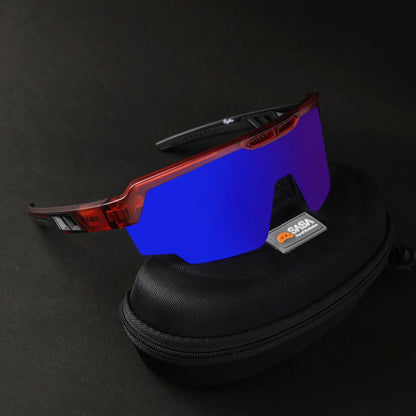 Raptor Translucent Red Frame Blue Revo Lens Sports Sunglasses for Cricket I Cycling I Marathon