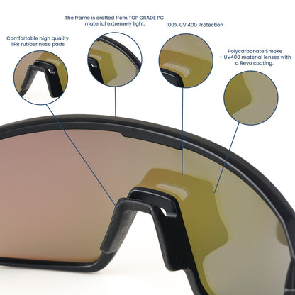 Omega Black Frame Green Revo Lens Sports Sunglasses