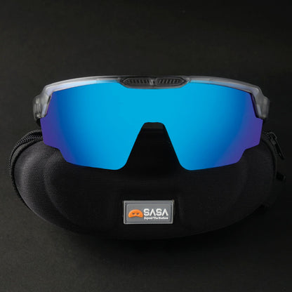 Raptor Translucent Grey Frame Ice Blue Revo Lens Sports Sunglasses for Cricket I Cycling I Marathon