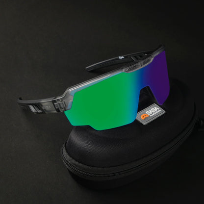 Raptor Translucent Grey Frame Green Revo Lens Sports Sunglasses for Cricket I Cycling I Marathon