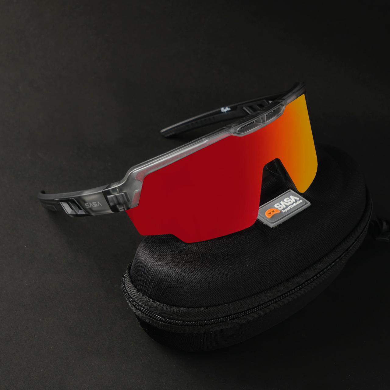 Raptor Translucent Grey Frame Red Revo Lens Sports Sunglasses for Cricket I Cycling I Marathon