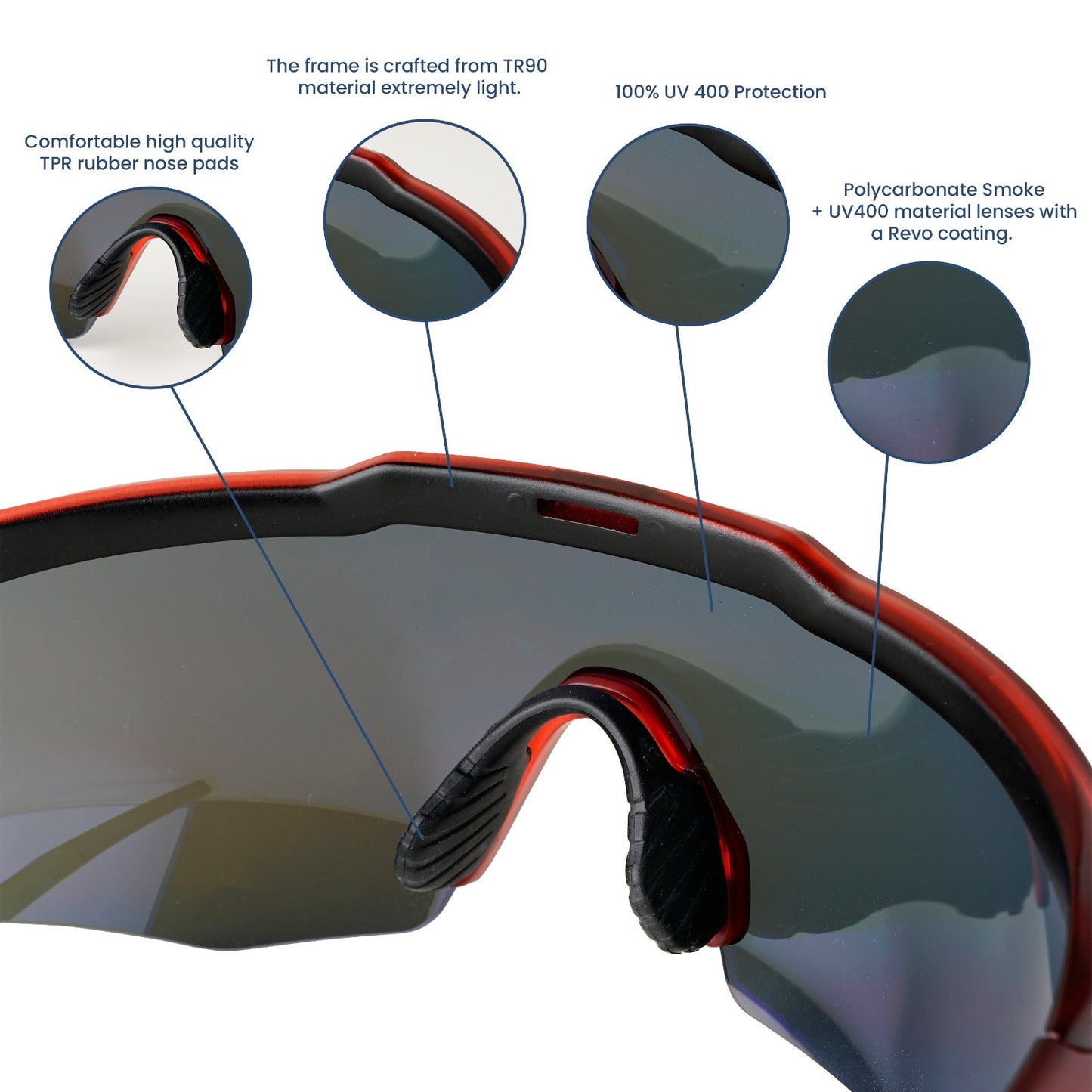 Rebound Translucent Red Frame Ice Blue Revo Lens Sports Sunglasses