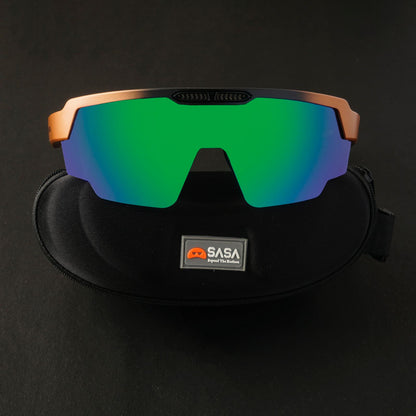 Raptor Matte Copper/Black Frame Green Revo Lens Sports Sunglasses for Cricket I Cycling I Marathon